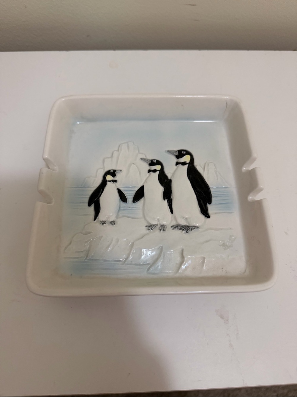 Vtg Otagiri Hand Crafted Penguins Family Bow Tie Ashtray Japan Ceramic